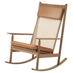 Stools Store 26 Warm Nordic Swing Rocking Chair, Teak - Silk Cognac Leather
