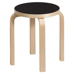 Artek Aalto Stool E60, Black Linoleum - Birch