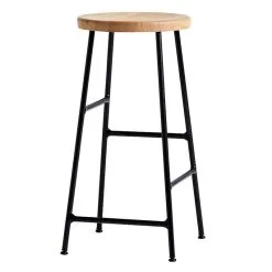 HAY Cornet Bar Stool, Low, Soft Black - Oiled Oak Seat