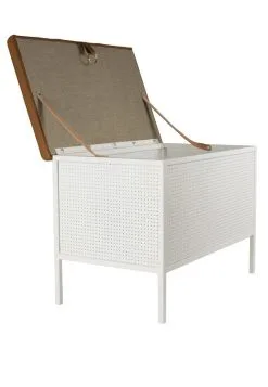 Maze Frank Storage Bench, White - Cognac -Stools Store 6000 Frank white cognac open sideway 28300dpi29