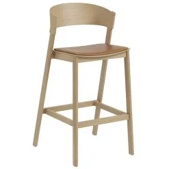 Muuto Cover Bar Stool 75 Cm, Oak - Cognac Leather