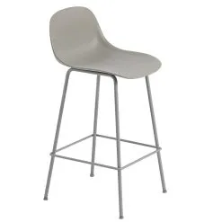 Muuto Fiber Counter Stool With Backrest, 65 Cm, Tube Base, Grey