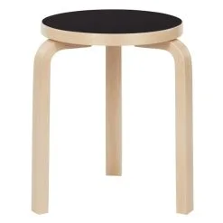 Artek Aalto Stool 60, Black Linoleum - Birch
