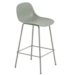 Muuto Fiber Counter Stool With Backrest, 65 Cm, Tube Base, Dusty Green