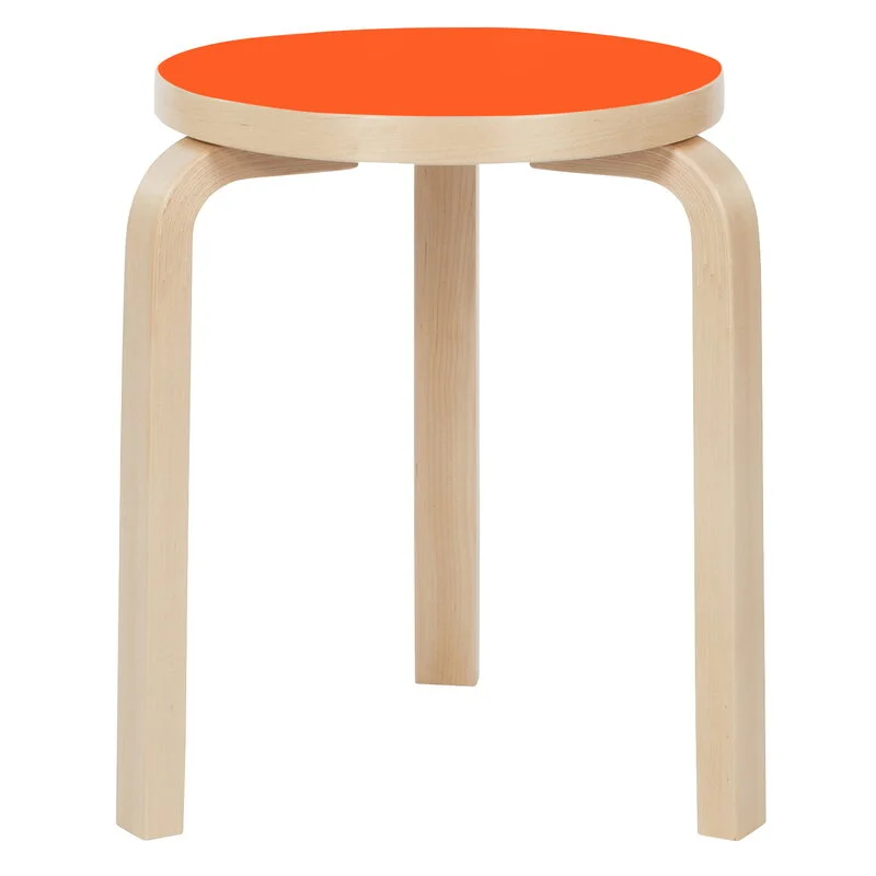 Artek Aalto Stool 60, Orange Linoleum - Birch 3 Artek Aalto Stool 60, Orange Linoleum - Birch