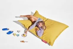 Fatboy Original Stonewashed Bean Bag, Lemon Curd -Stools Store FATBOY the original stonewashed lemoncurd with model masterpiece 01 role