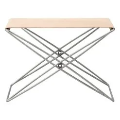 Fredericia JG Folding Stool, Brushed Steel - Natural Leather