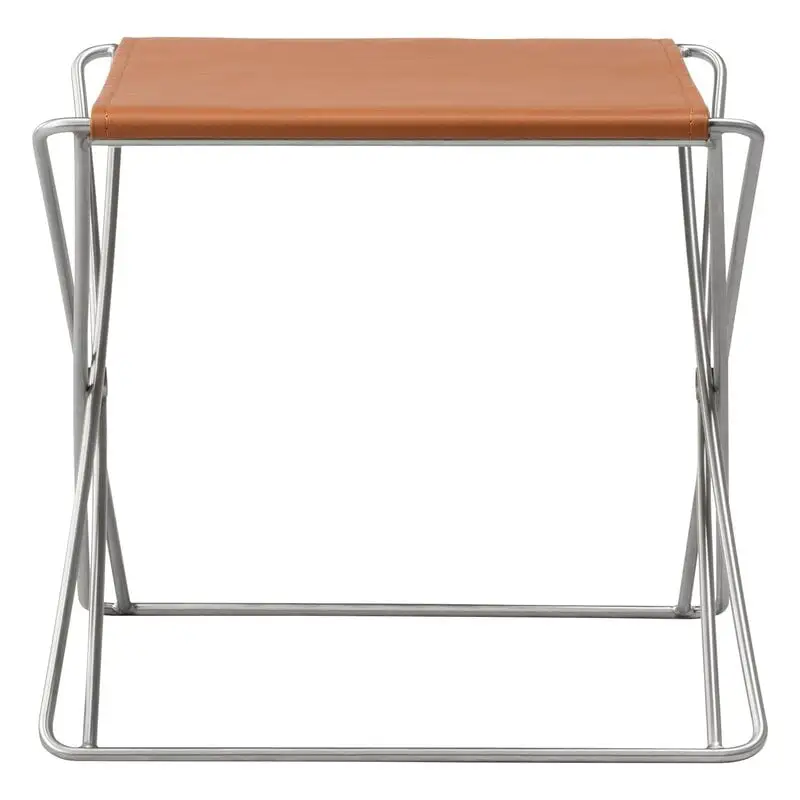Fredericia JG Folding Stool, Brushed Steel - Cognac Leather 7 Fredericia JG Folding Stool, Brushed Steel - Cognac Leather - Image 5