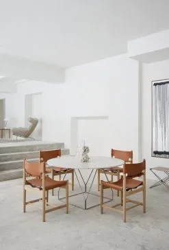 Fredericia JG Folding Stool, Brushed Steel - Natural Canvas -Stools Store JG Table Spanish Dining JG Folding Stool Ox Chair