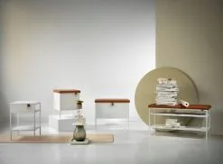 Maze Frank Storage Bench, White - Cognac -Stools Store Peices family White glass V02