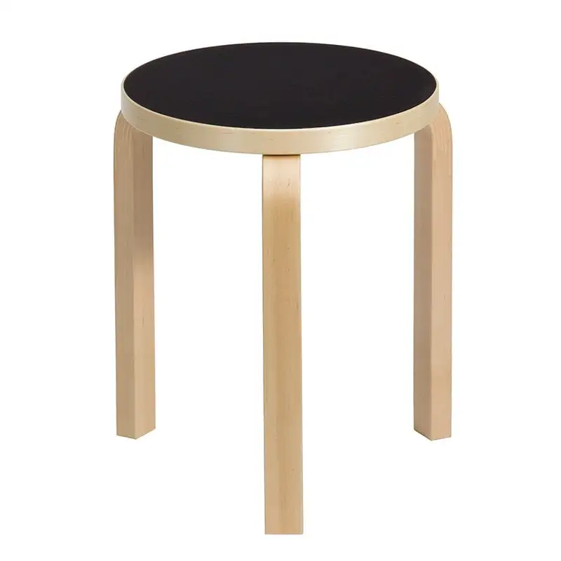 Artek Aalto Stool 60, Black Linoleum - Birch 4 Artek Aalto Stool 60, Black Linoleum - Birch - Image 2