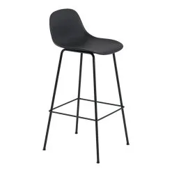 Muuto Fiber Bar Stool With Backrest, 75 Cm, Tube Base, Black